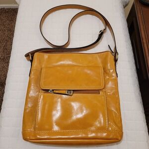 Giani Bernini Mustard Yellow Glazed Leather Crossbody Organizer Bag Minimalist